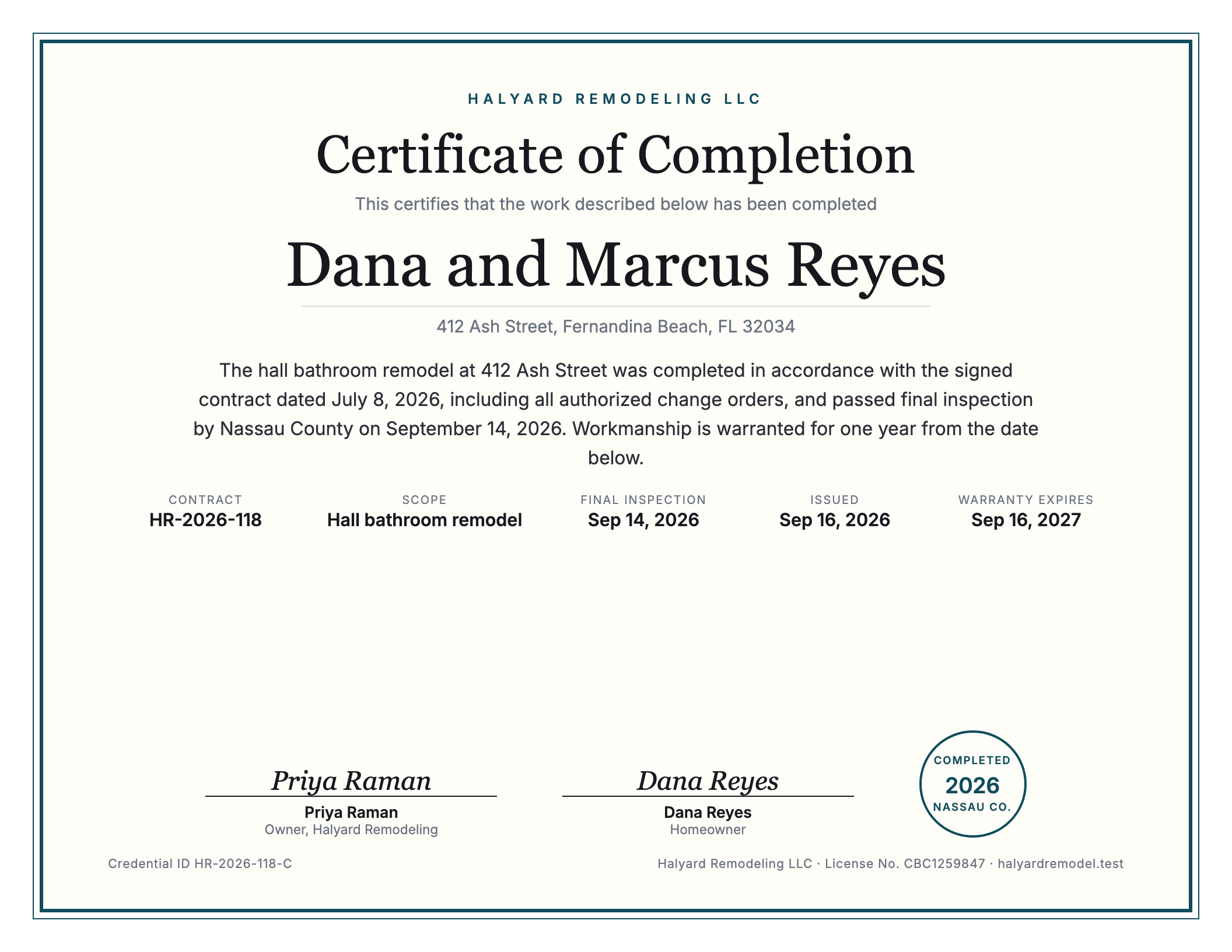 Rendered preview of the certificate template