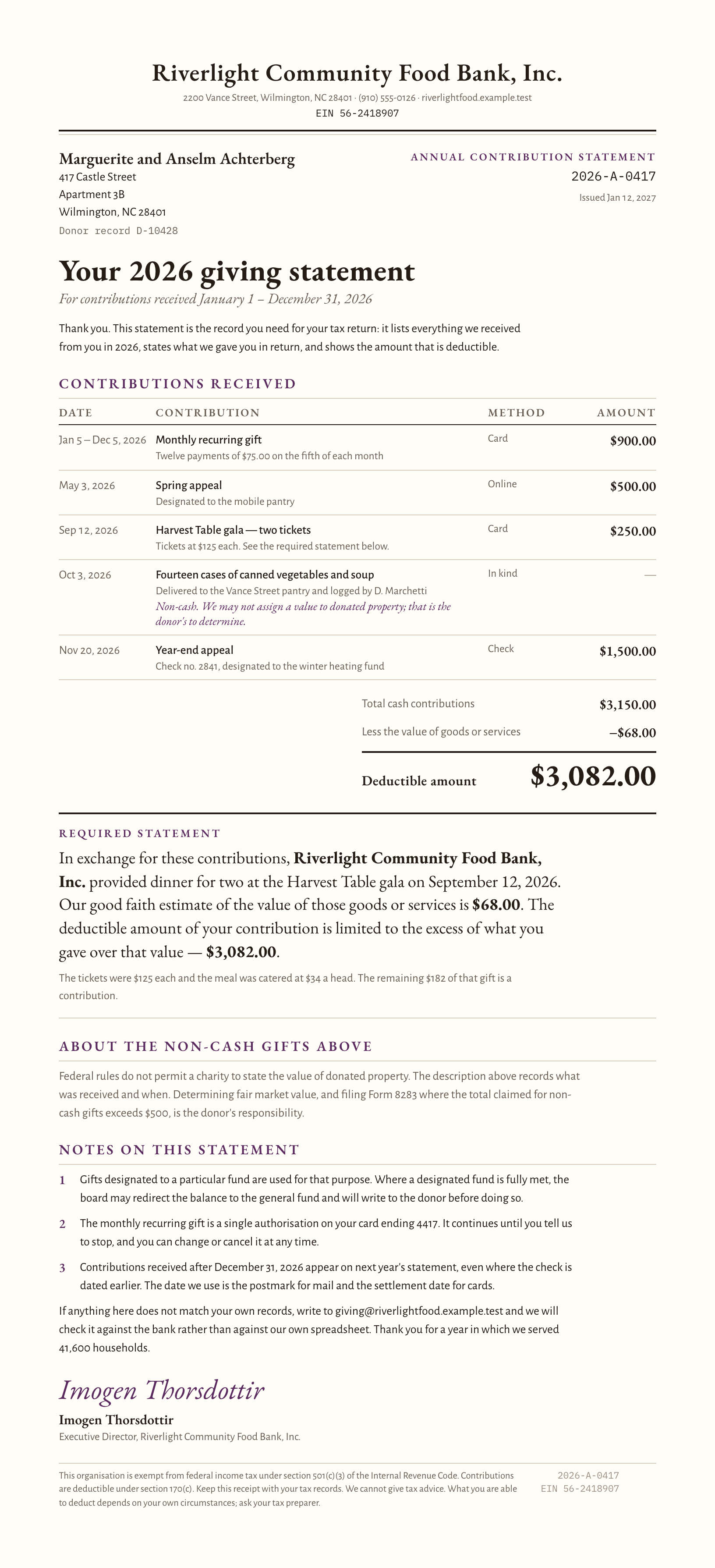 Rendered preview of the donation-receipt template