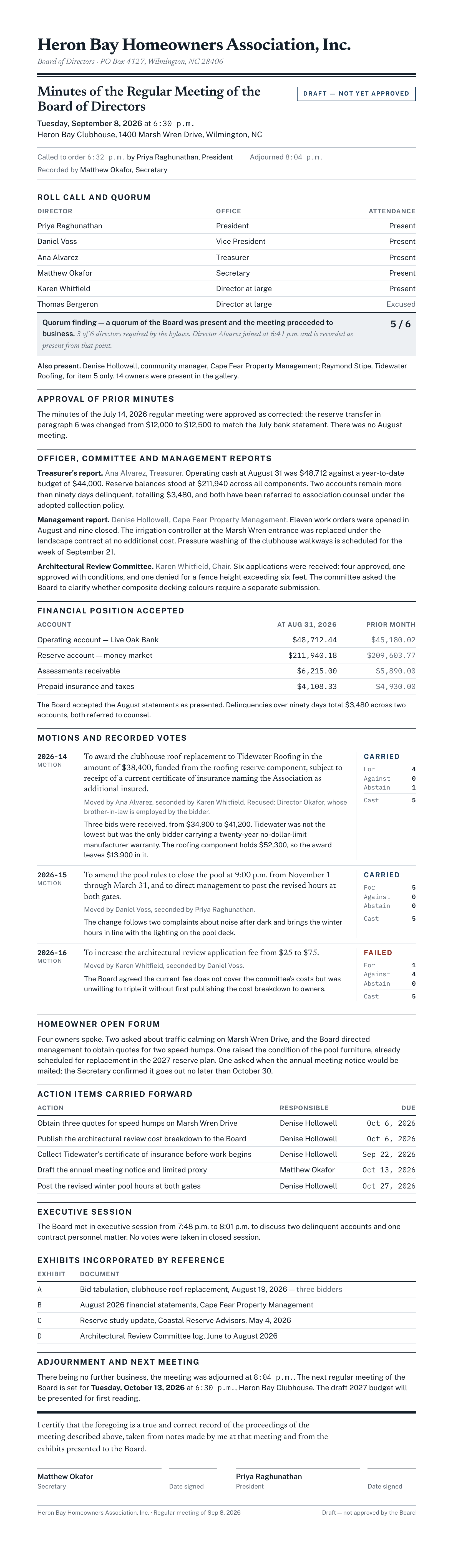 Rendered preview of the meeting-minutes template