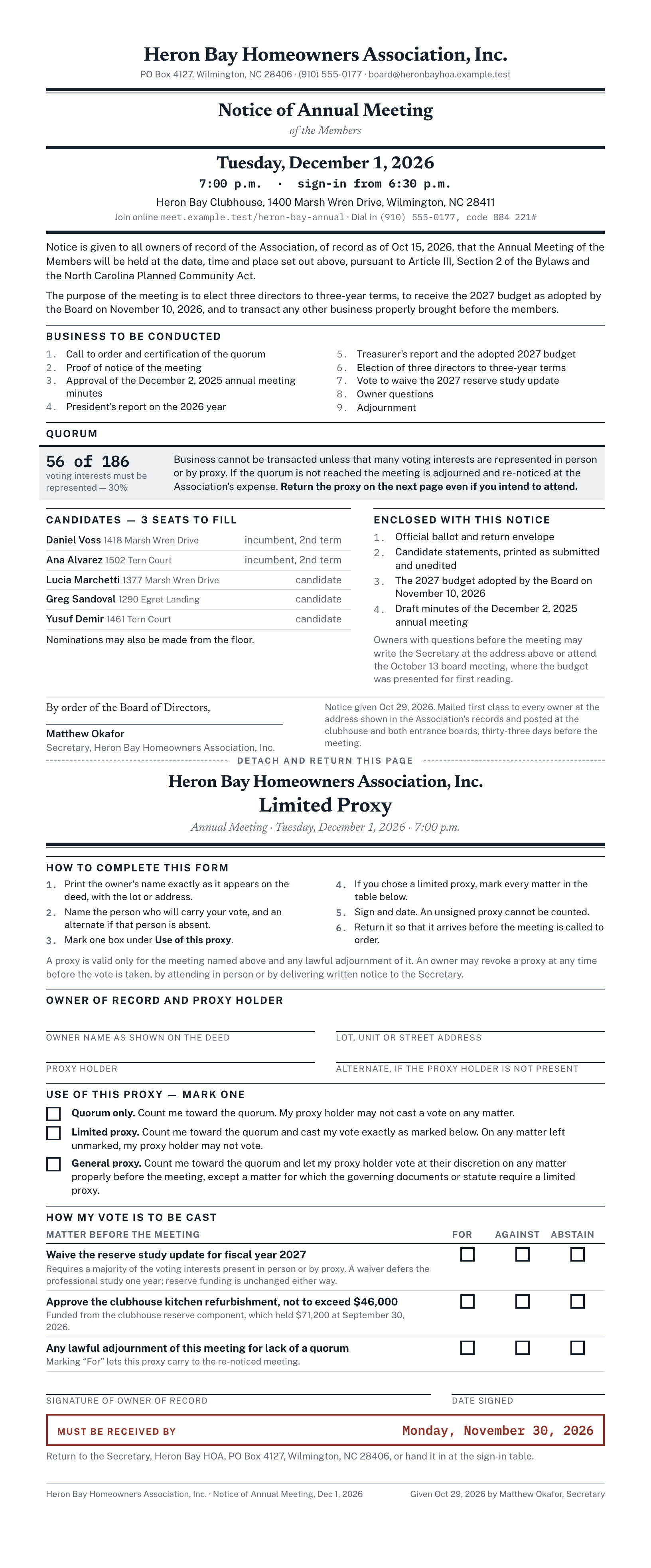 Rendered preview of the notice-of-meeting template