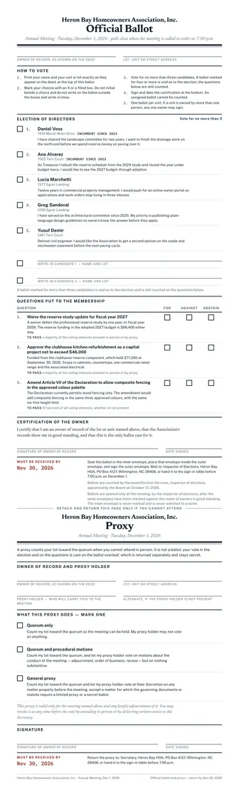 Preview of the ballot and proxy template