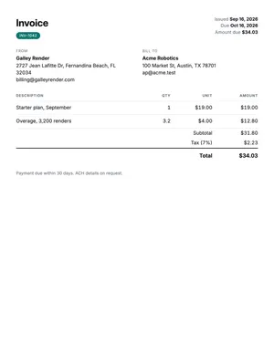 Preview of the invoice template