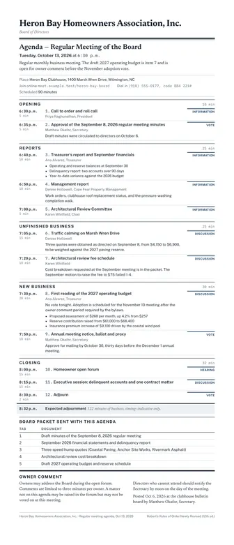 Preview of the meeting agenda template