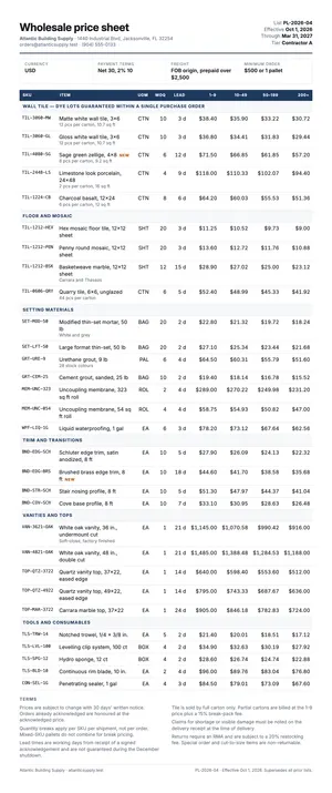 Preview of the price-sheet template