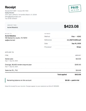 Preview of the receipt template