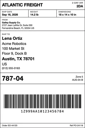 Preview of the shipping-label template