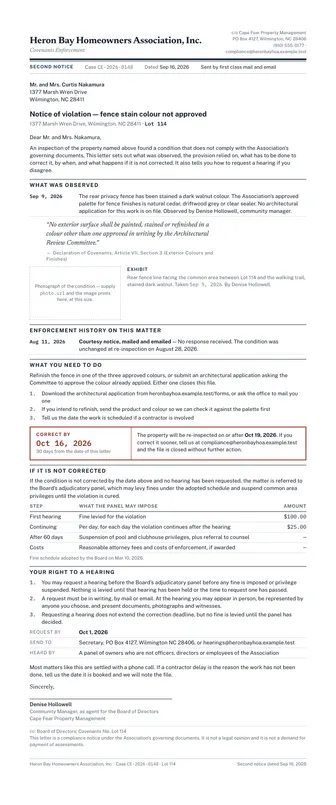 Preview of the violation letter template