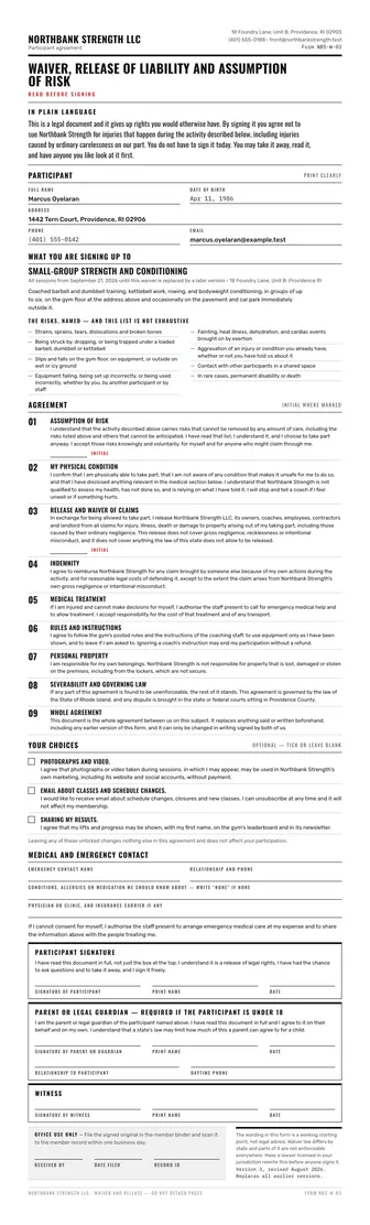 Preview of the waiver template