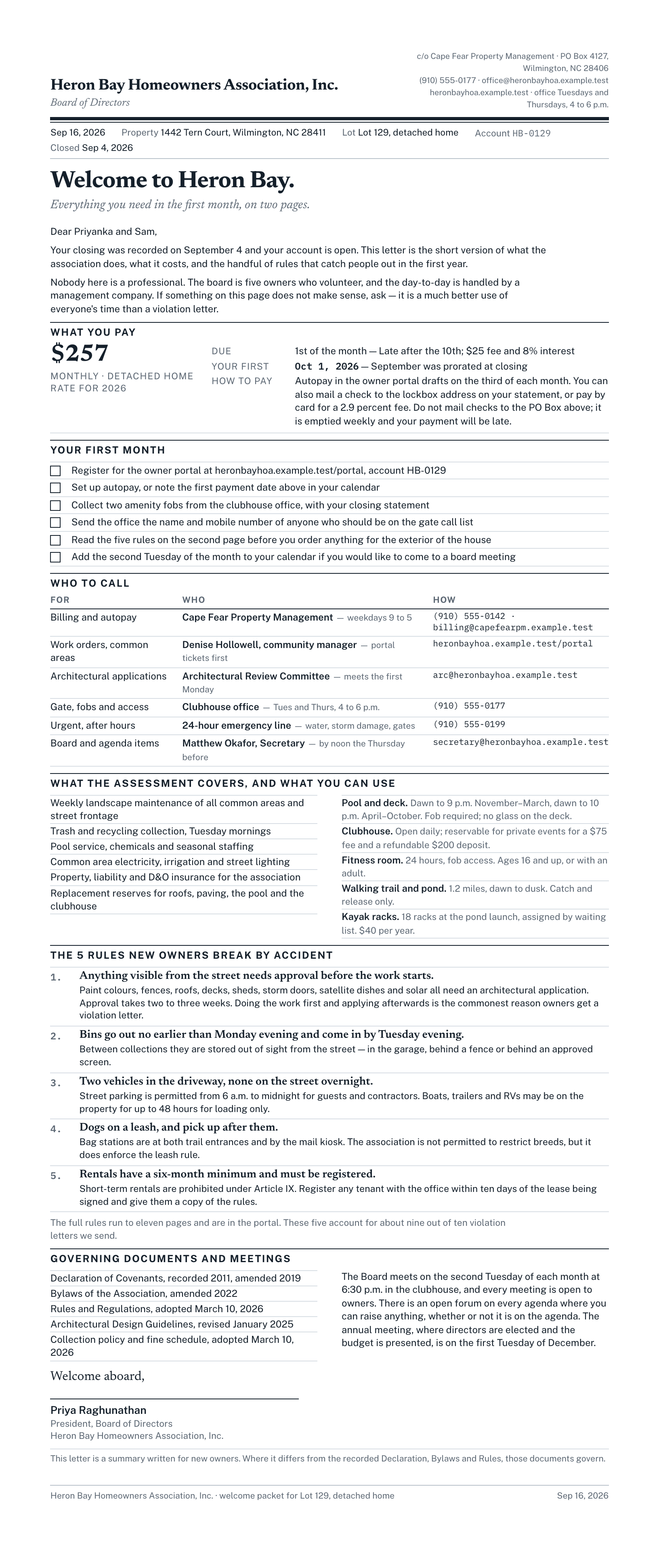 Rendered preview of the welcome-letter template